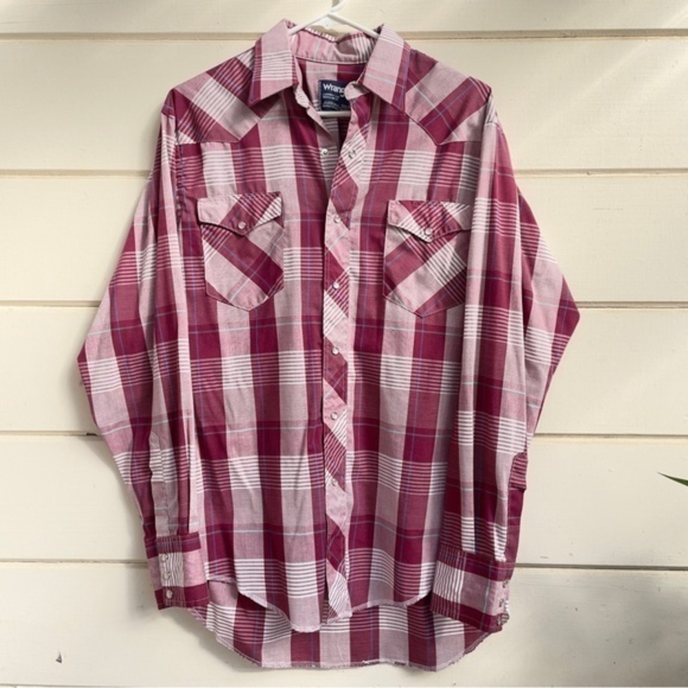 Vintage Wrangler Cowboy‎ Cut Pearl Snap Button Long Sleeve Western Shirt